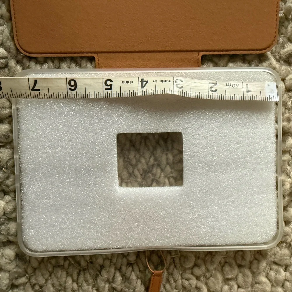 Heyday Tan Tablet Case for iPad Mini 6 trifold stand, faux, leather gold closure
